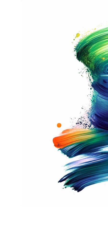Colorful abstract wave painting with fluid green, blue, and orange strokes
