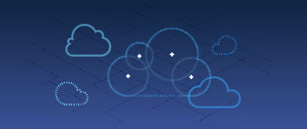 Blue cloud computing network with interconnected circular nodes