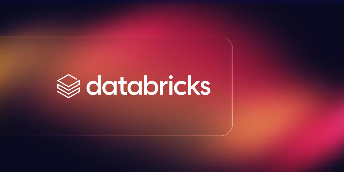 Databricks logo with stacked layers icon on a blurred gradient background.