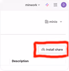 Web interface showing a button labeled 'Install share' with a cloud upload icon above it.