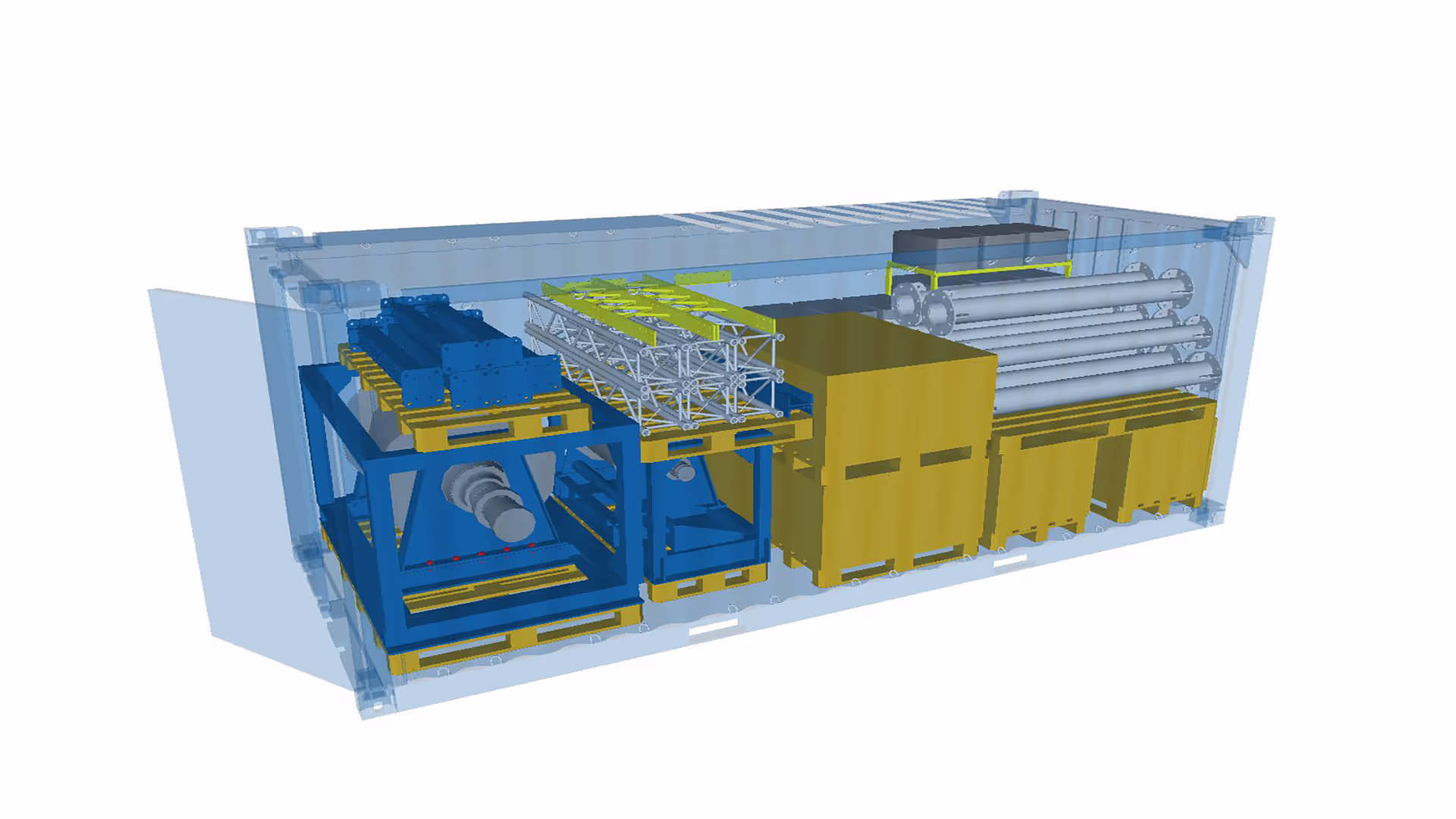 Container full of flare tip handling equipment 