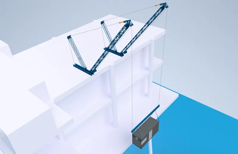 Concept of a lifting system that can be used to lift deck cranes off and on offshore wind substations
