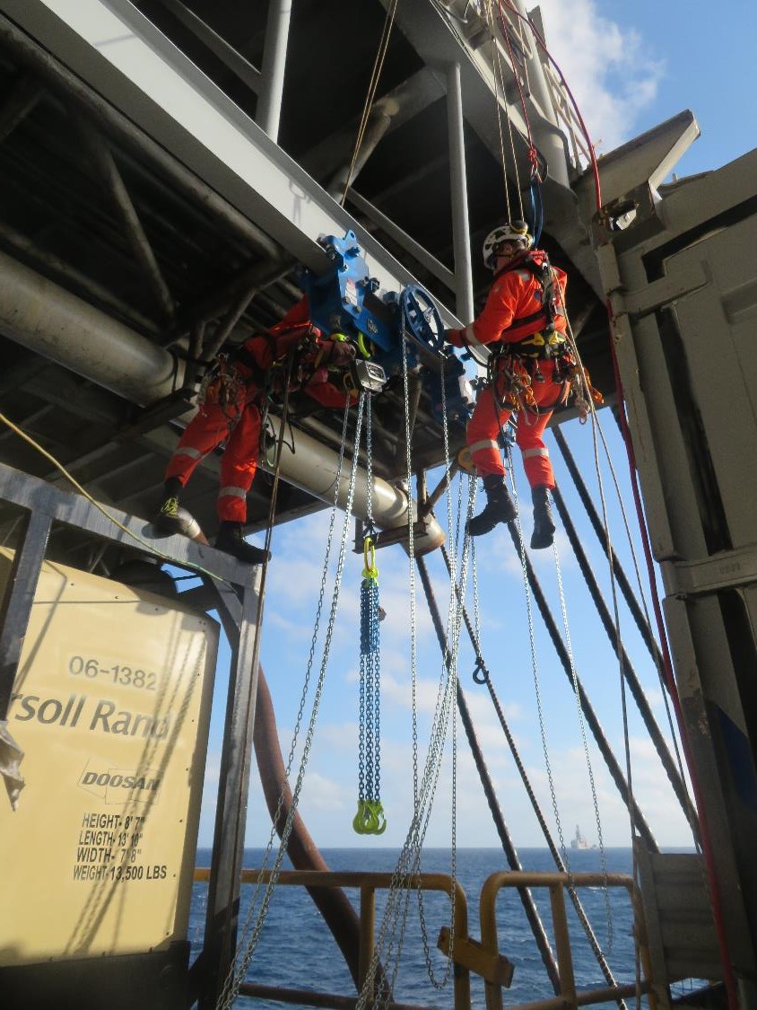 Rope access to install beam trolley offshore Gulf of America