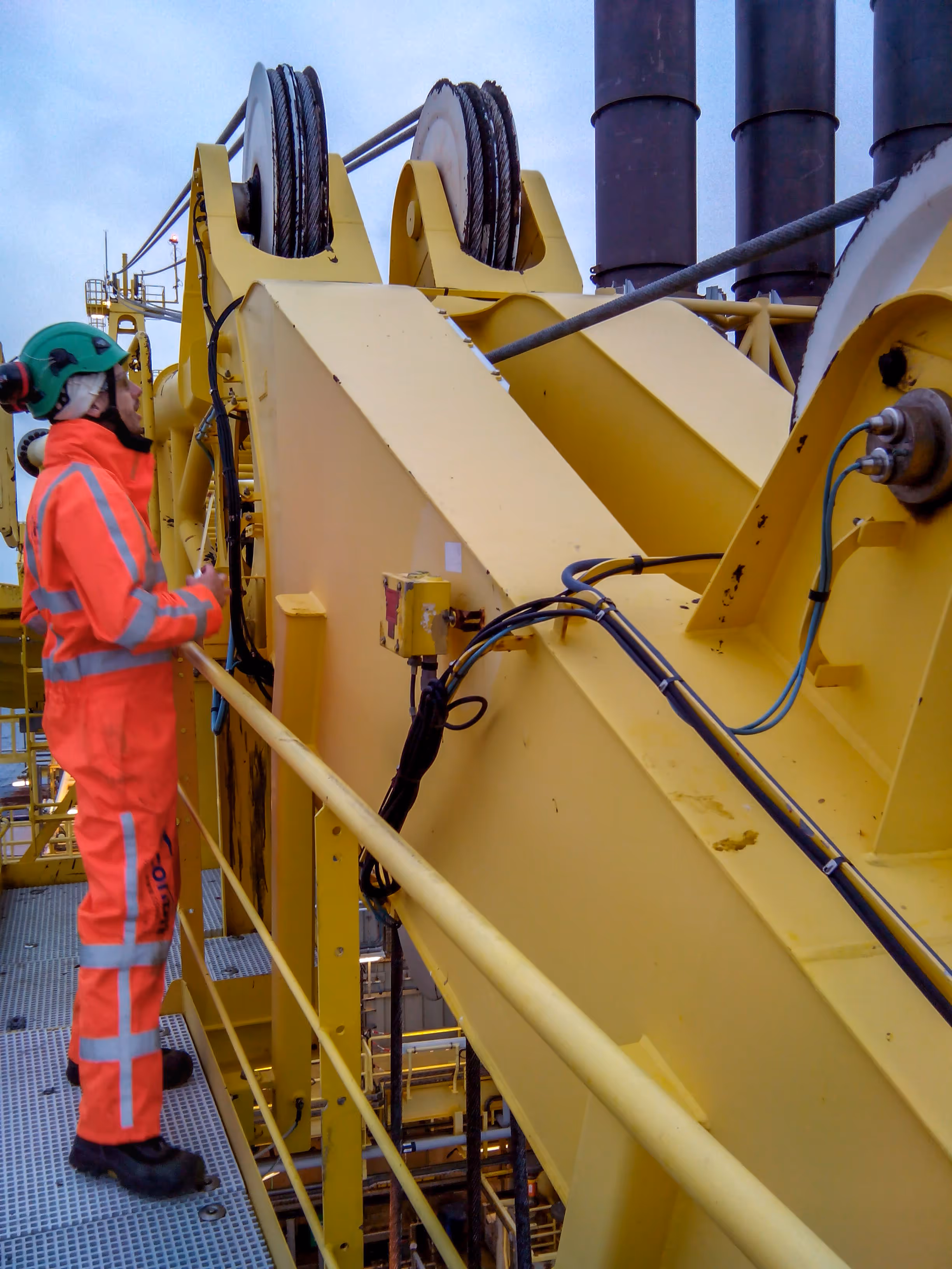 Crane inspection by technician