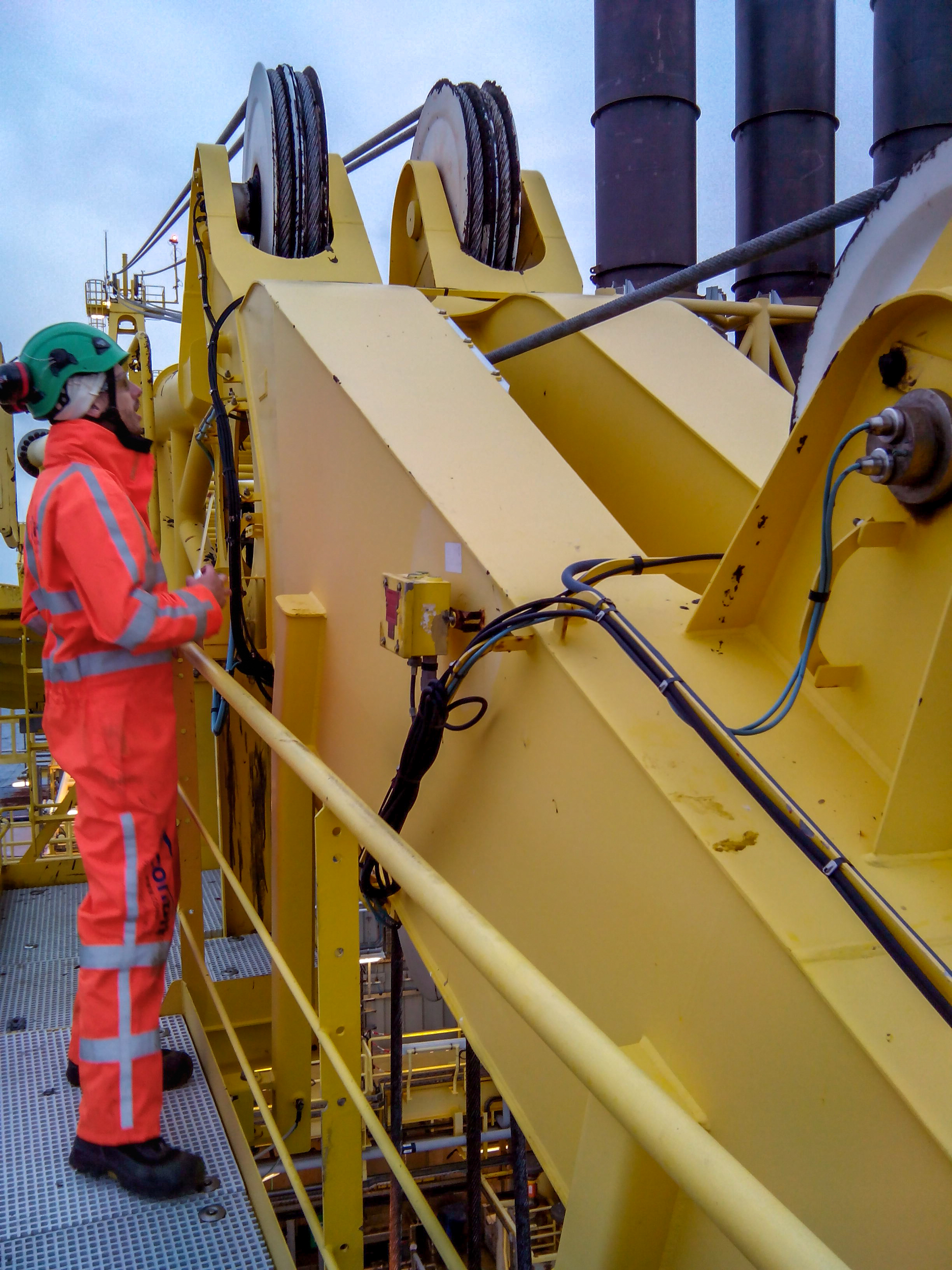 Crane inspection by technician
