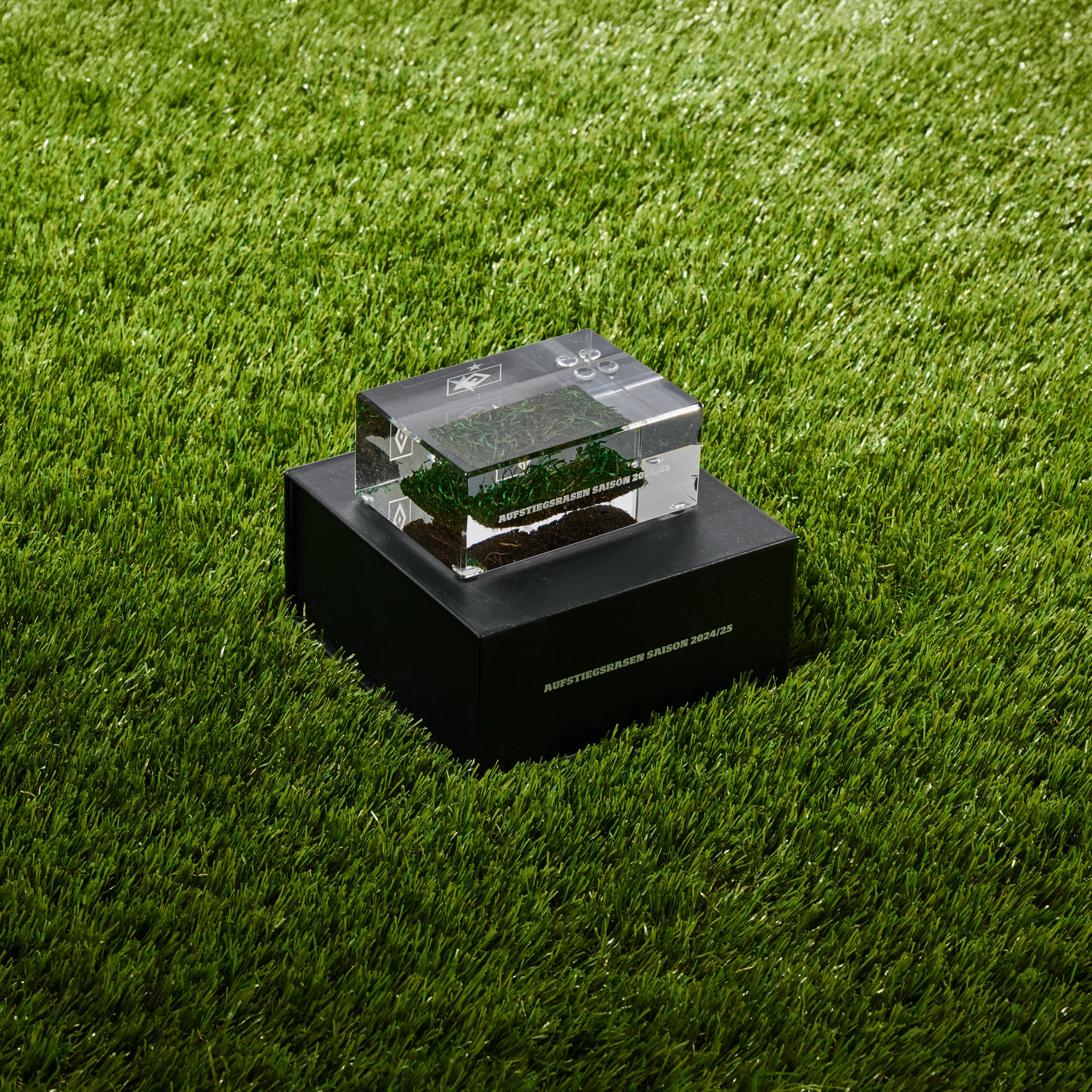 Acrylblock mit Original-Stadionrasen eingepflegt