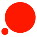 One large red circle with a smaller red circle positioned near its lower left side on a transparent background.