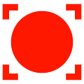 Red circle centered within a white square frame with red corner accents.