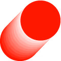 Solid red oval shape on a white background.