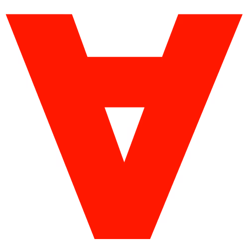 Two red circles of different sizes on a white background, one large and one small.