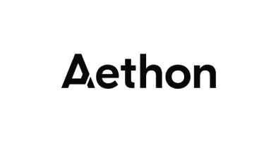 Aethon company logo in black text on a dark background.