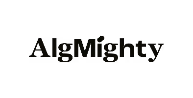 The word 'AlgMighty' in stylized text on a black background.