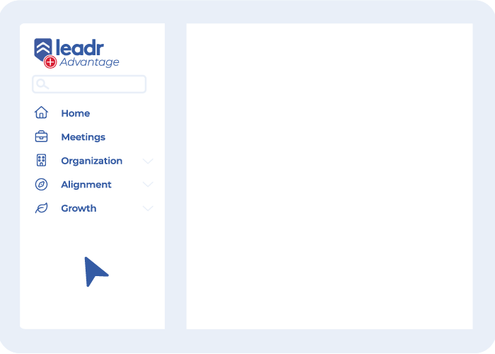 Screenshot of Leadr with agenda items, strategic topics, and decision summary highlighted.
