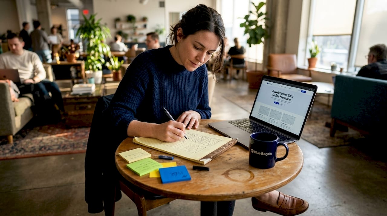 Designer sketching ideas for landing page