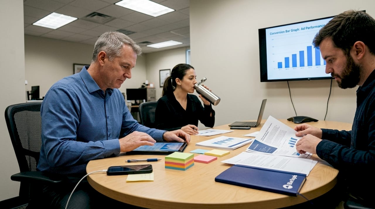 Team reviewing ad campaign performance