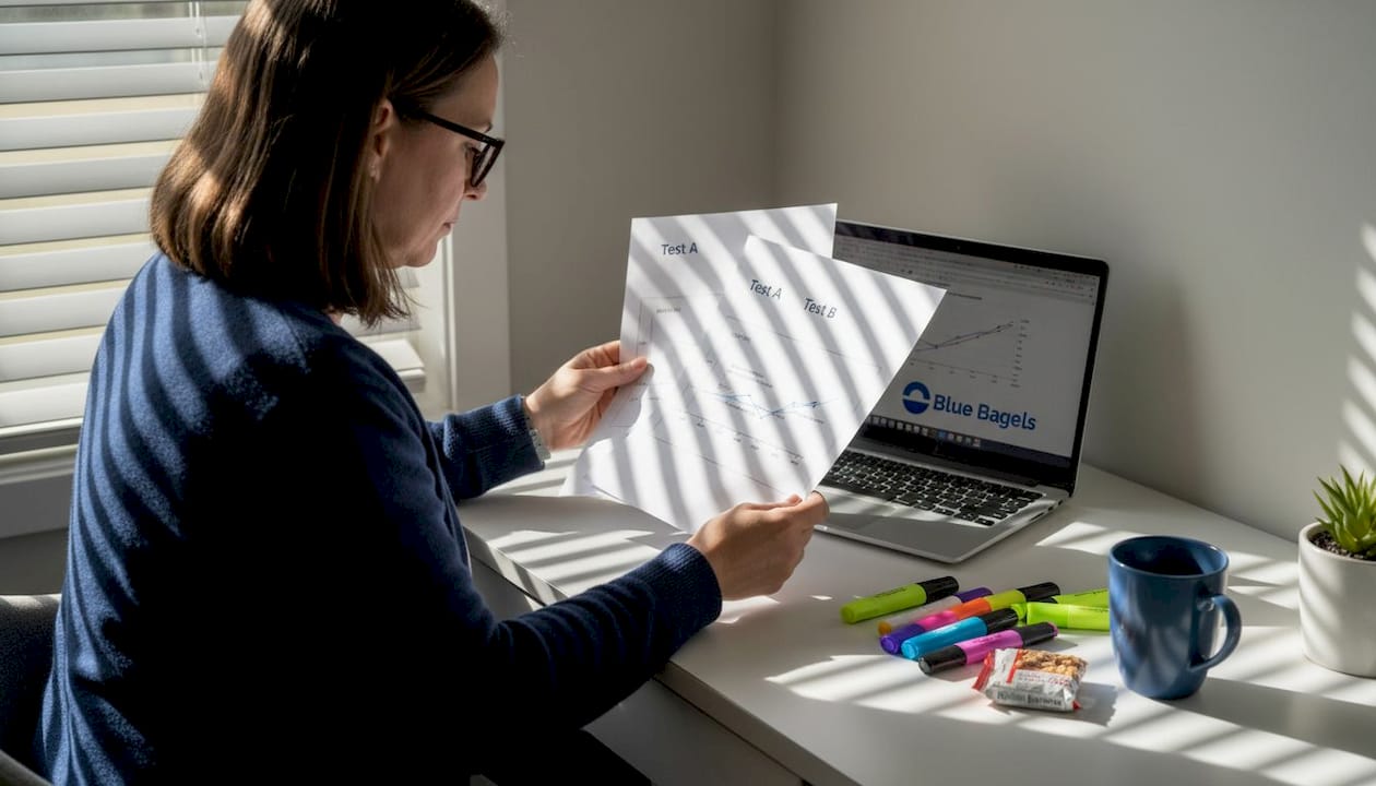 Woman running A/B tests at home office