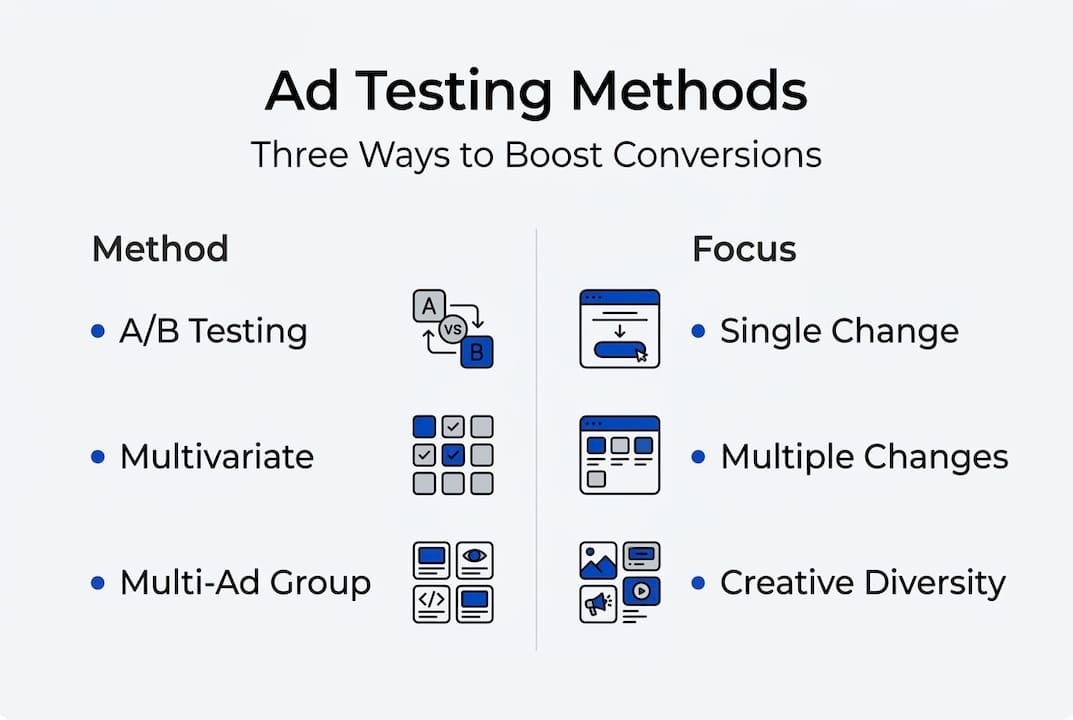 Infographic comparing ad testing strategies