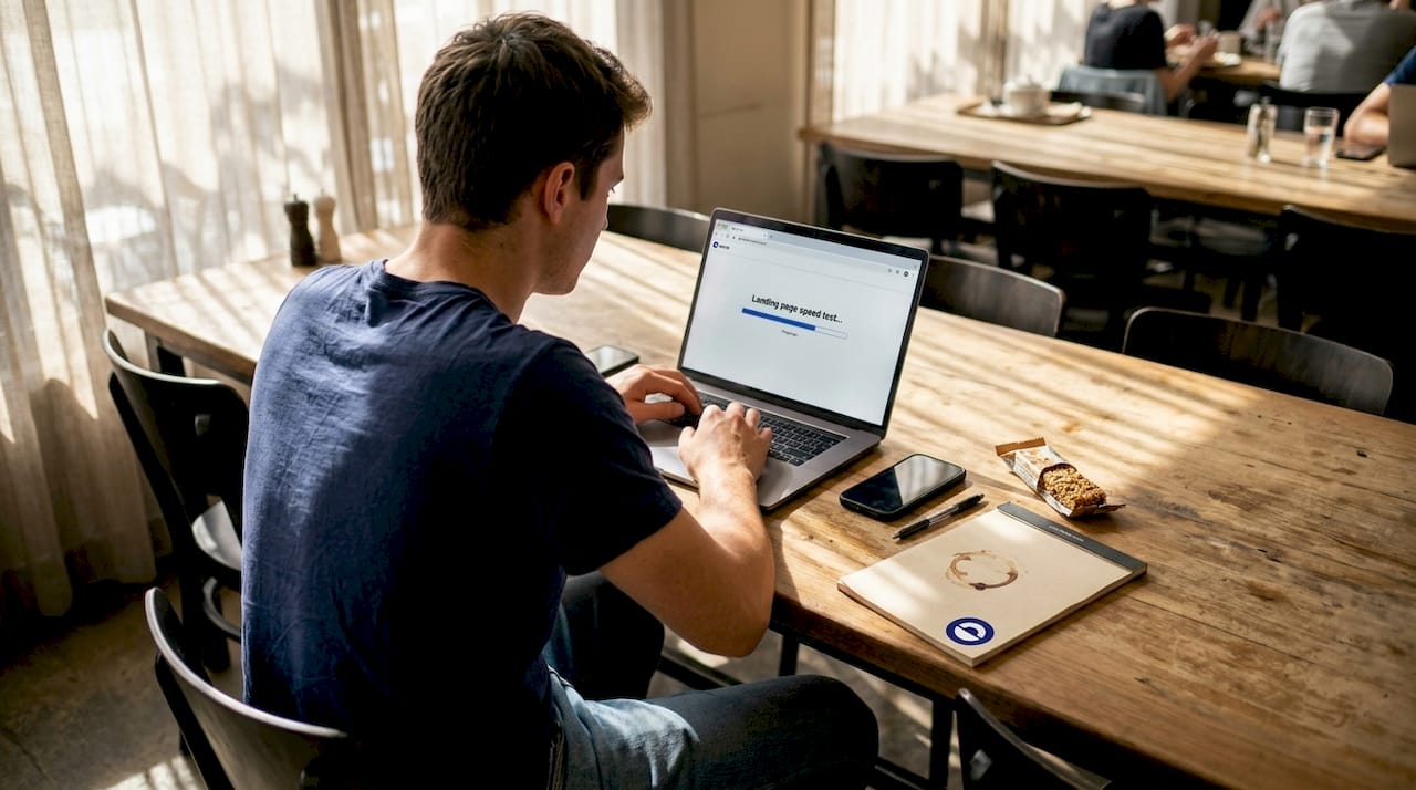 Person checking website speed at home table