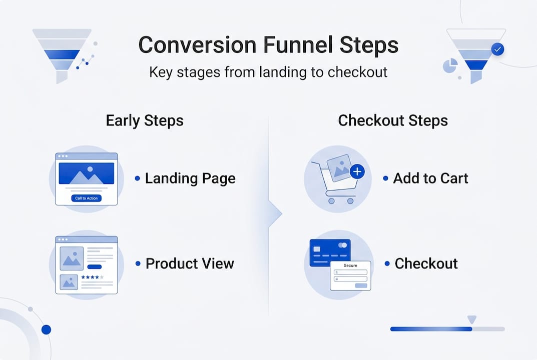Infographic showing main funnel conversion steps