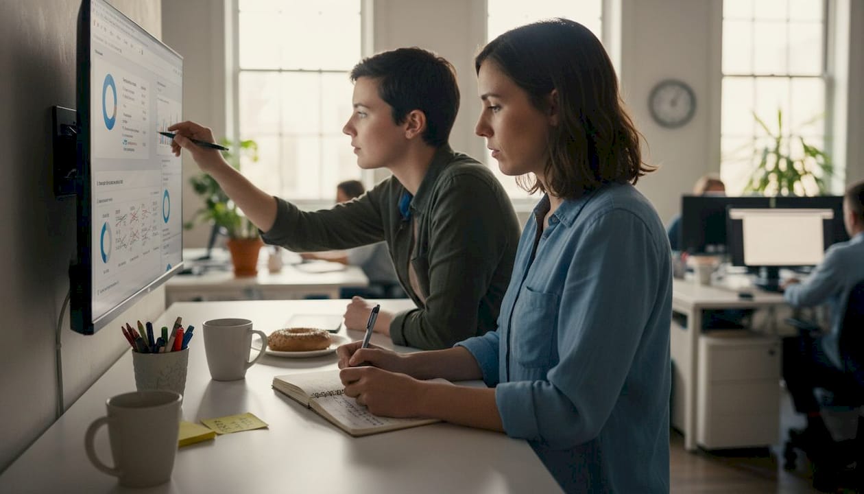 Marketing team reviewing campaign optimization results