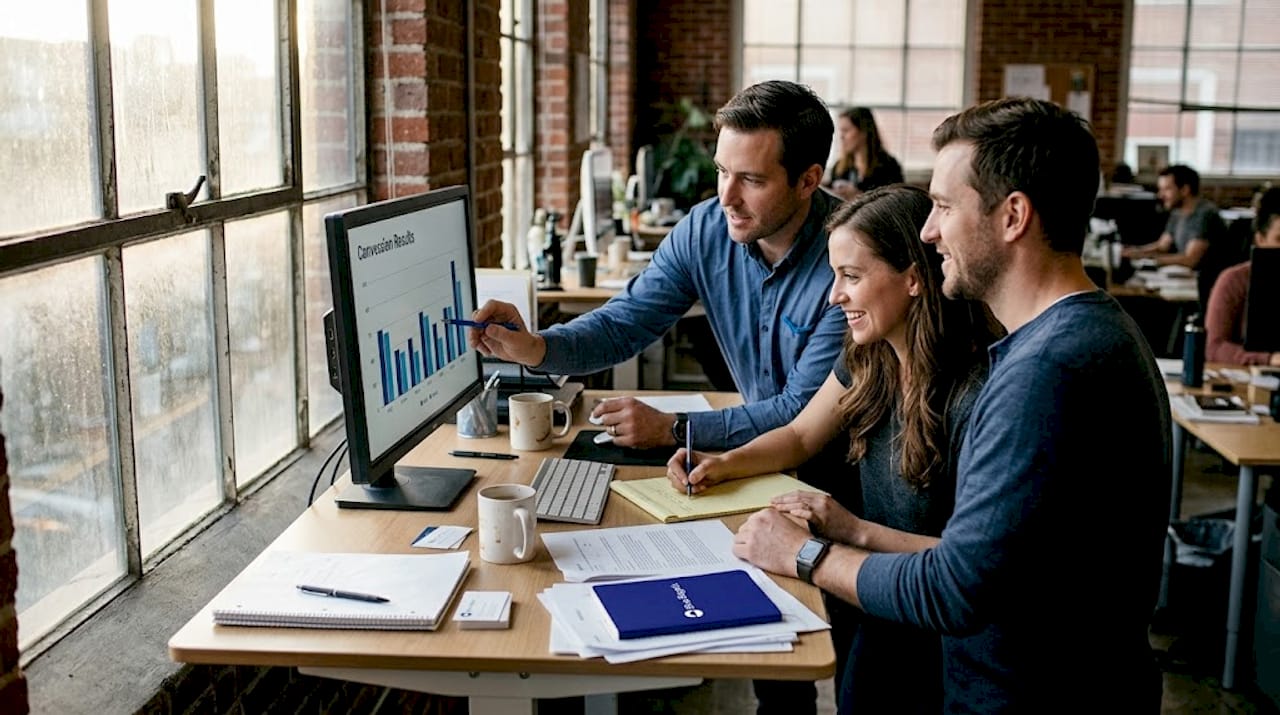 Team analyzing e-commerce conversion results
