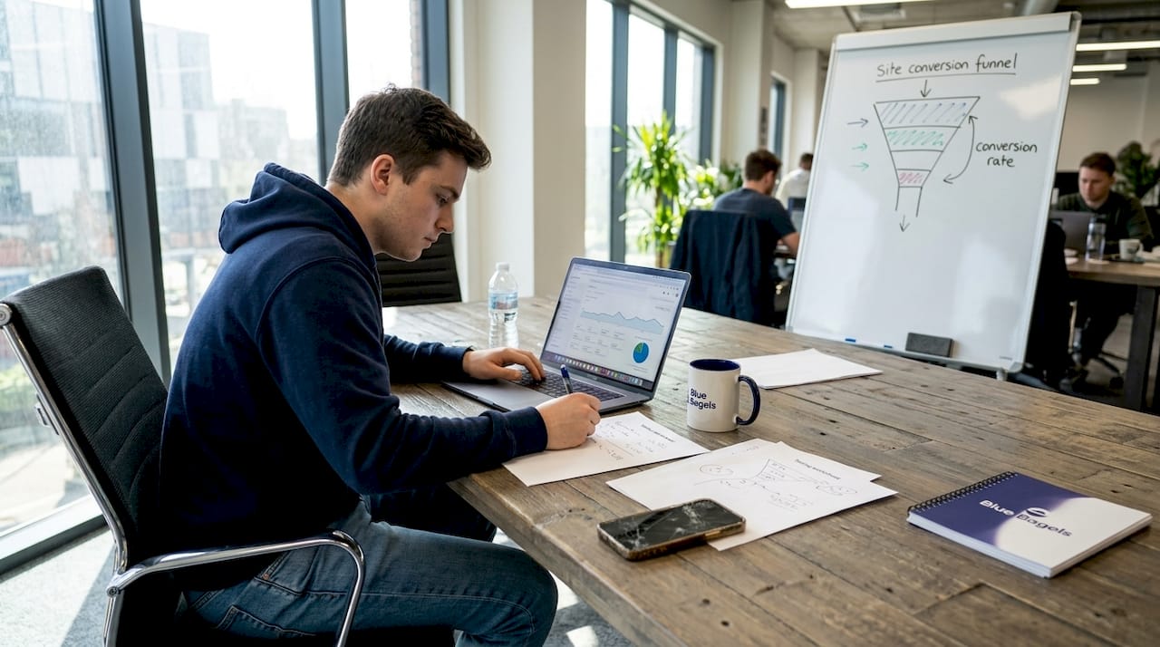 Marketer reviews landing page test analytics