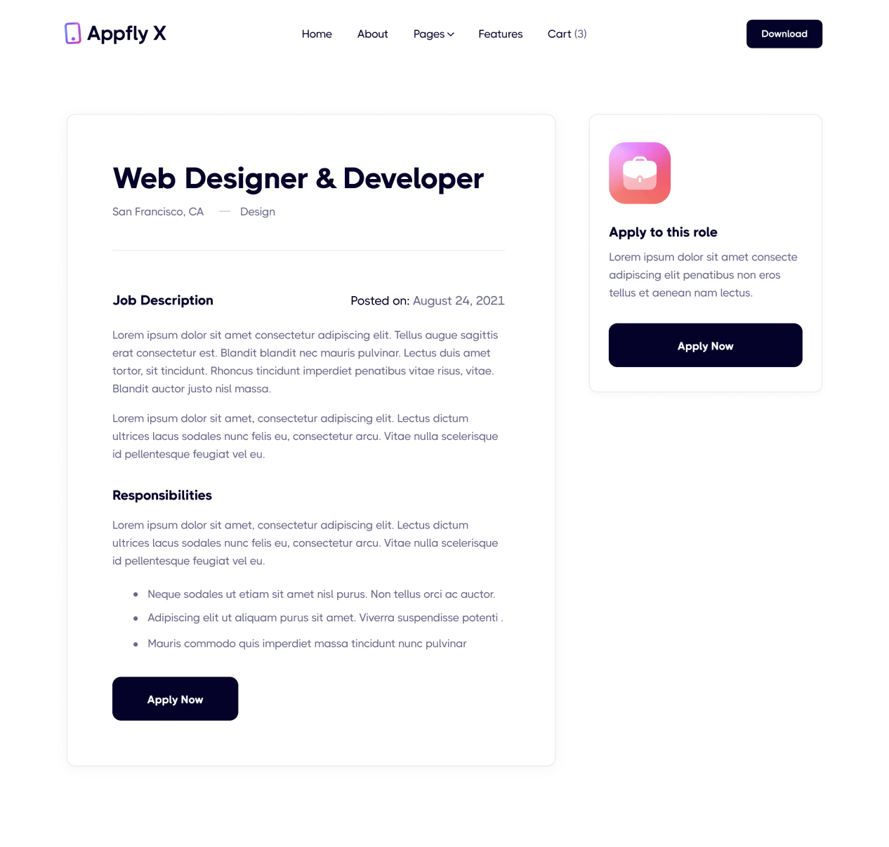 Appfly X - Careers Single page - Mobile App Webflow Template