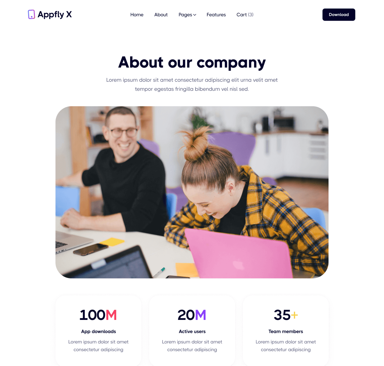 Appfly X - About page - Mobile App Webflow Template