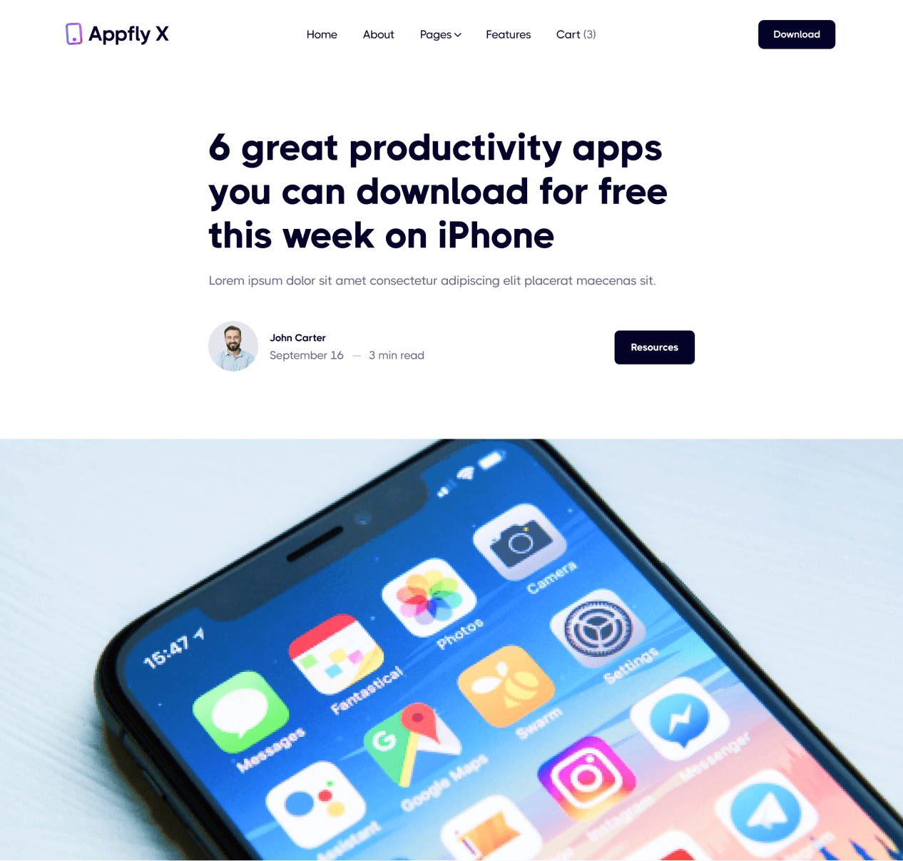 Appfly X - Blog Post page - Mobile App Webflow Template
