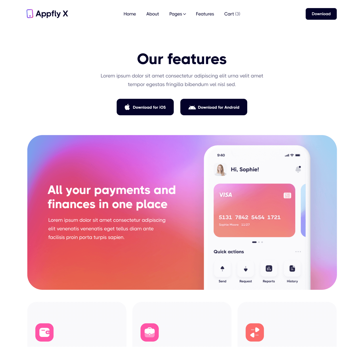Appfly X - Features page - Mobile App Webflow Template