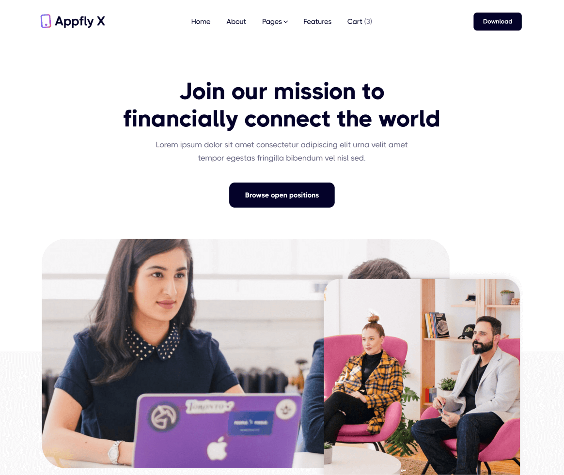 Appfly X - Careers page - Mobile App Webflow Template