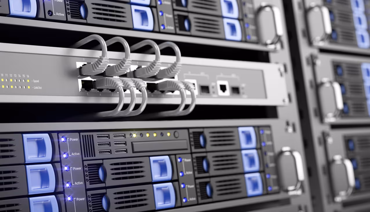 Computer servers and IT equipment in data center requiring specialized server relocation and commercial technology hauling