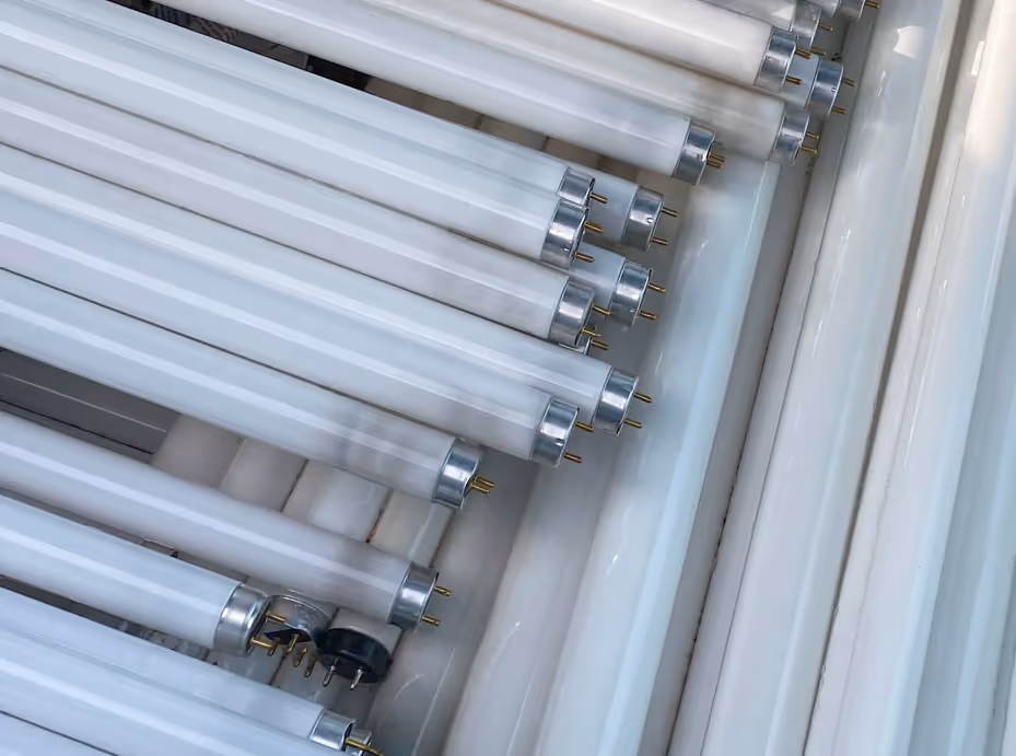 Fluorescent tube waste containing mercury for universal waste disposal and hazmat hauling services