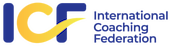 International Coaching Federation logo with blue and yellow letters ICF and text International Coaching Federation.