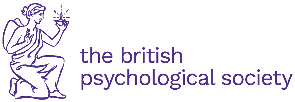 Logo of the British Psychological Society featuring a purple outline of a seated figure holding a branch, next to the text 'the british psychological society' in purple lowercase letters.