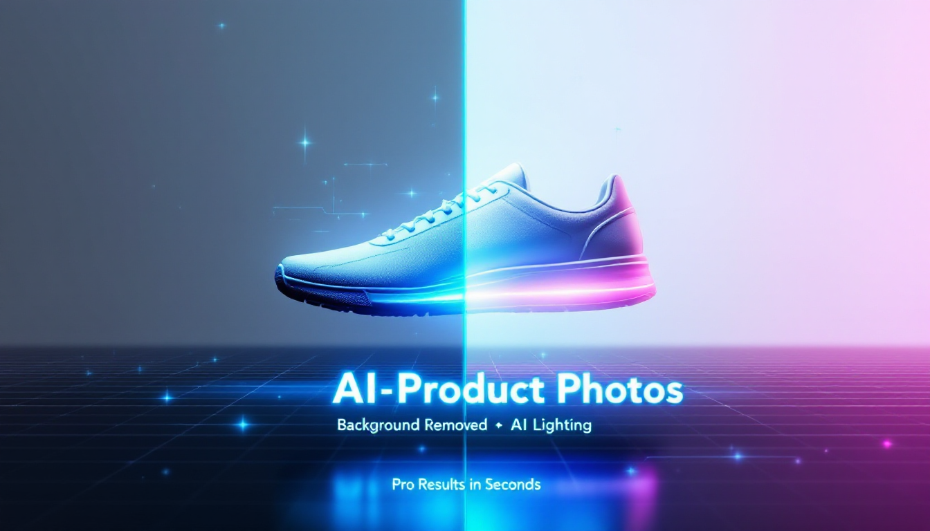 ProductAI product photography interface showing AI-powered image enhancement tools and professional background options