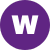 White letter W on a purple circular background.