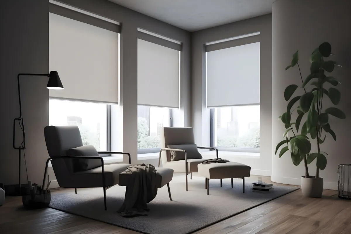 Interior window screens in living room
