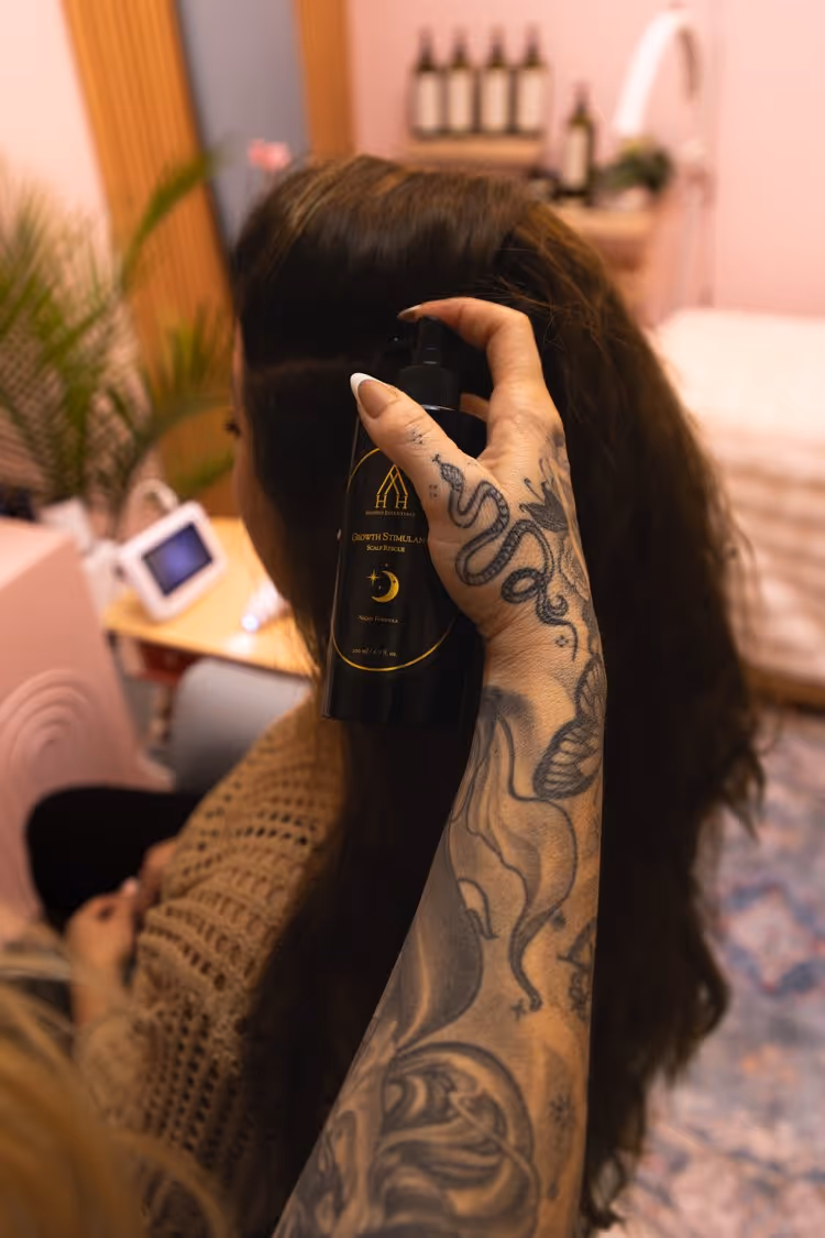 Relaxing scalp facial therapy for hair growth and stress relief at The Salty Crown Studio