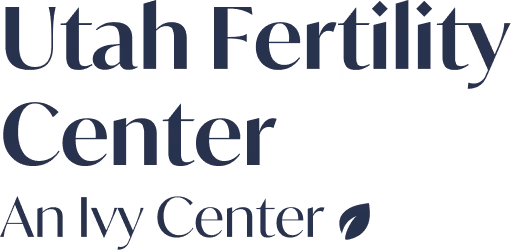 Text logo reading Utah Fertility Center An Ivy Center with a small leaf icon.