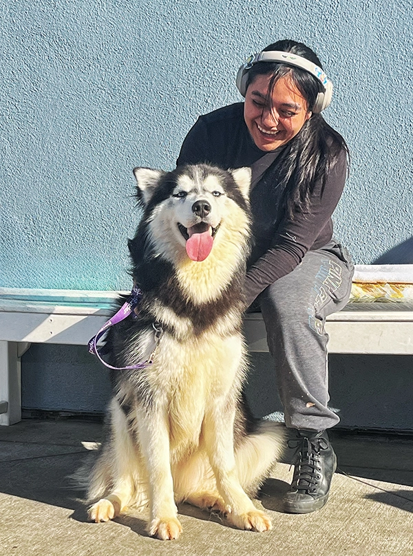 Alyssa with large husky dog