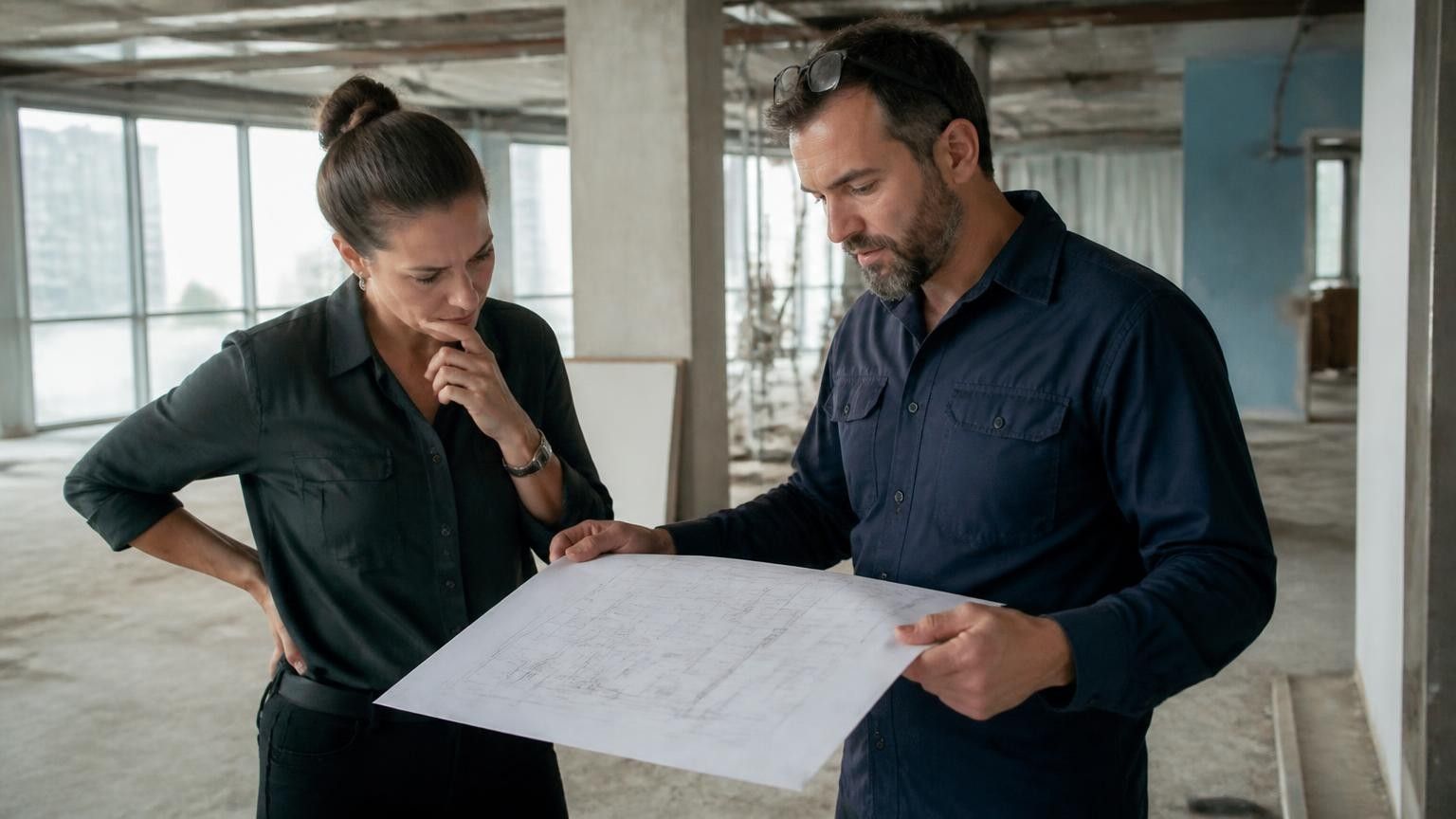 Event professionals reviewing production plans