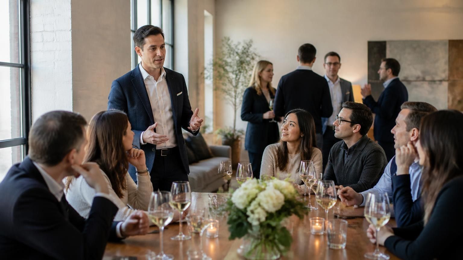 Business leaders networking at an event