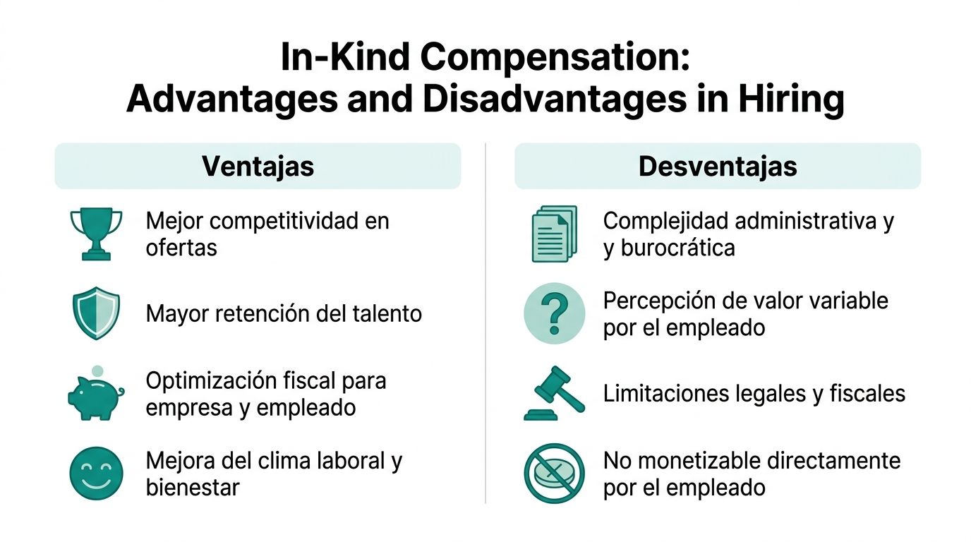 Gráfico comparativo que muestra las ventajas y desventajas de la retribución flexible o salario en especie.