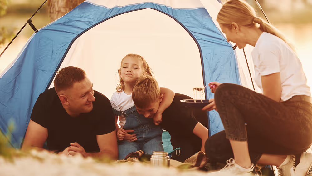 Happy family camping