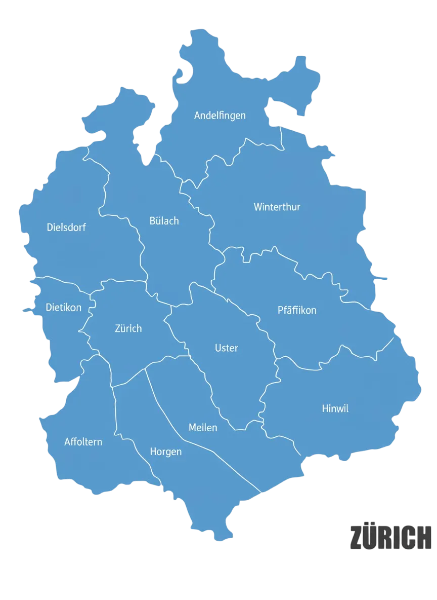 A map displaying numbered districts of a city, with areas labeled from 1 to 12. The river is shown in light blue, dividing some districts.