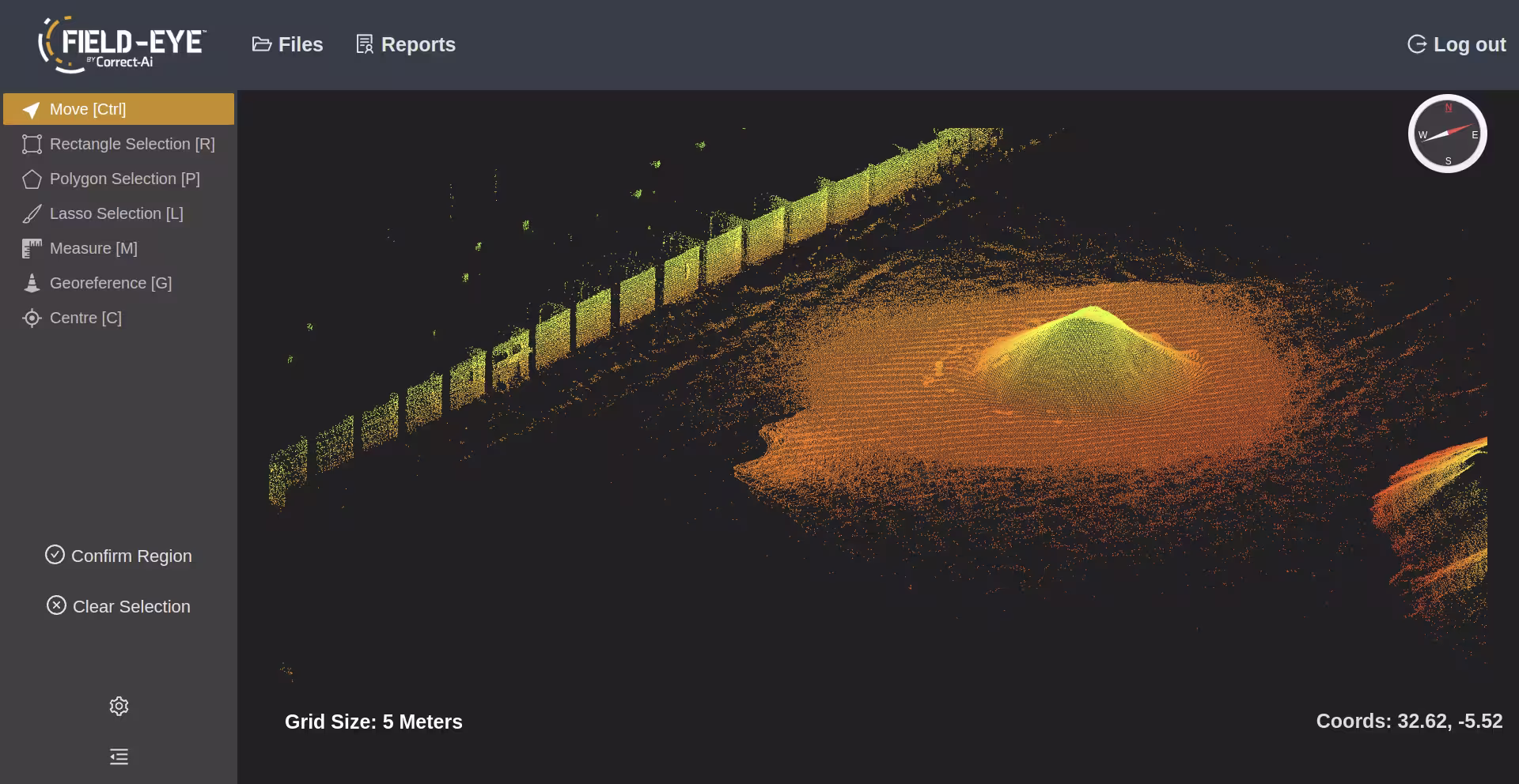 screenshot of field-eye webapp showing LiDAR 3d volumetric mapping