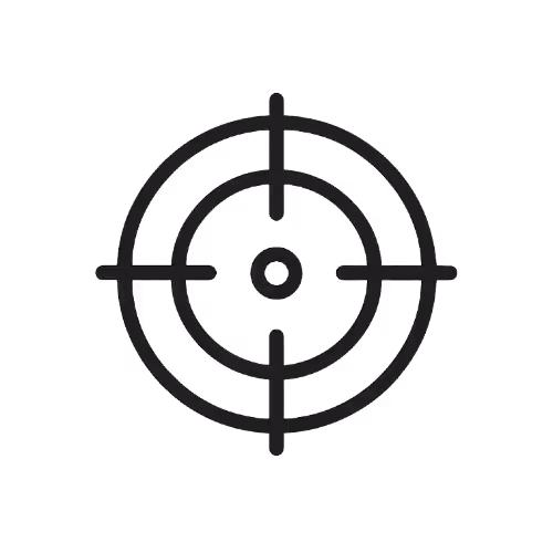 Symbole de cible ou de viseur circulaire avec des lignes croisées.