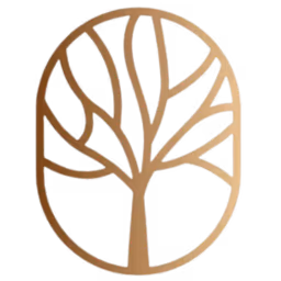 Icône stylisée d'un arbre avec des branches épurées à l'intérieur d'une forme ovale.