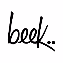 The word "beek" written in a stylized, cursive font with two dots following it. The text is presented in black on a white background.